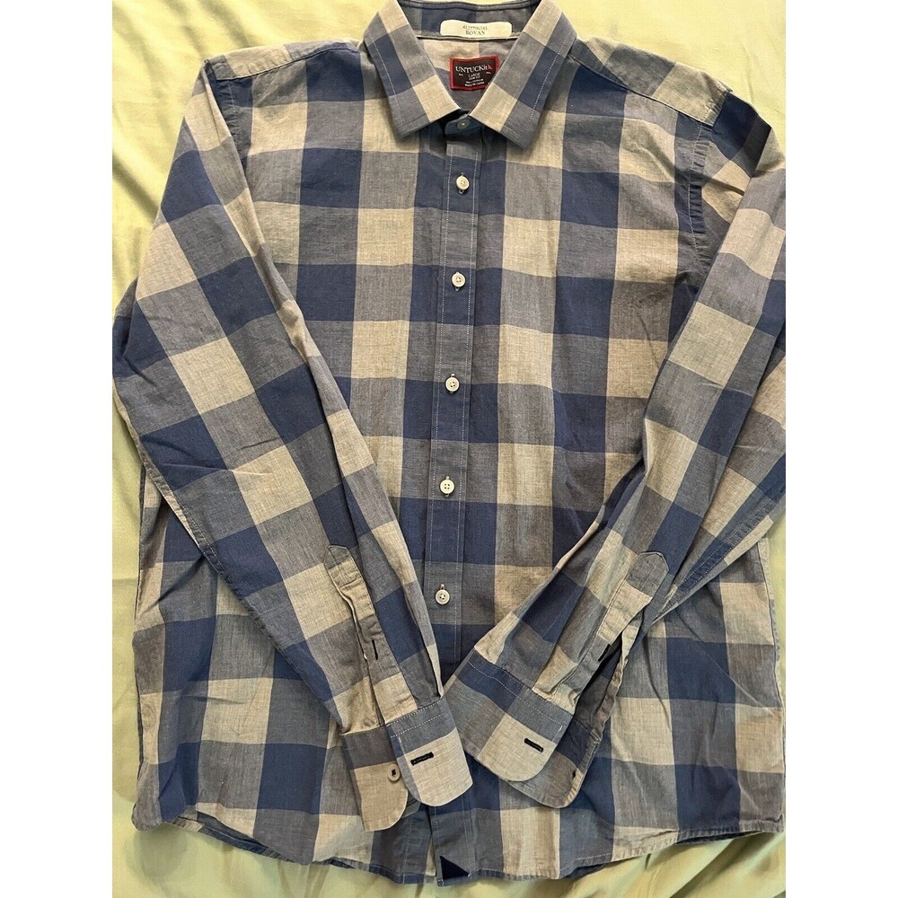 UNTUCKit Shirt Mens Large Slim Blue White Plaid Cotton Button Down Long Sleeve